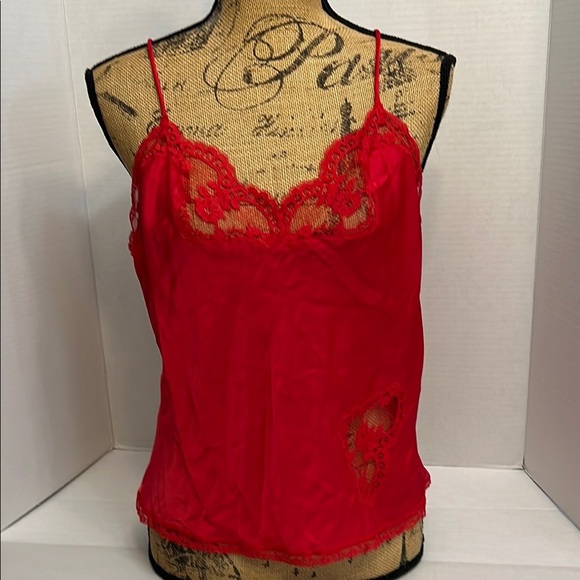 VINTAGE 1970’s CHRISTIAN DIOR RED LACE CAMISOLE MEDIUM - Picture 1 of 16